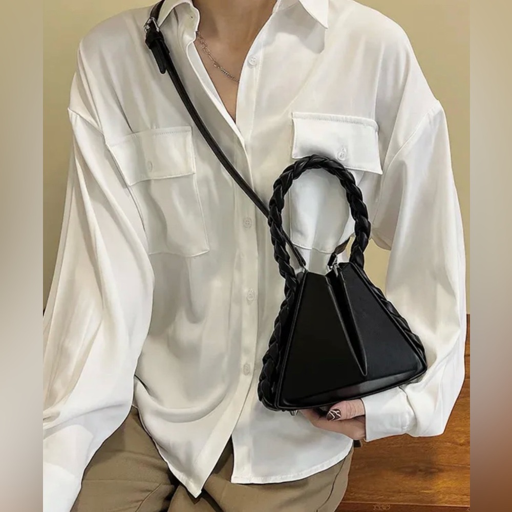 Pookie and Sebastian Black Braided Handle Women's Bag - Picture 2 of 5